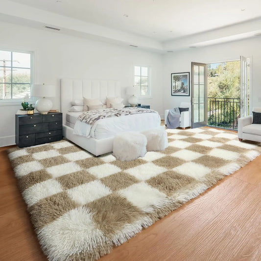 Cozy Checkered Fluffy Rug