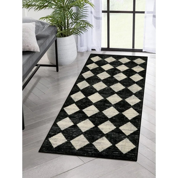 Washable Black and White Kitchen Rug