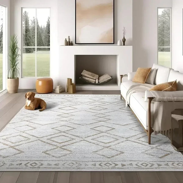 Taupe Washable Geometric Rug