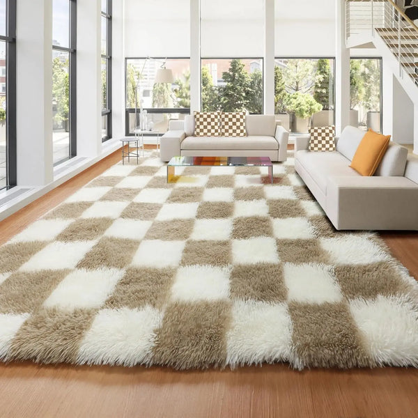 Cozy Checkered Fluffy Rug