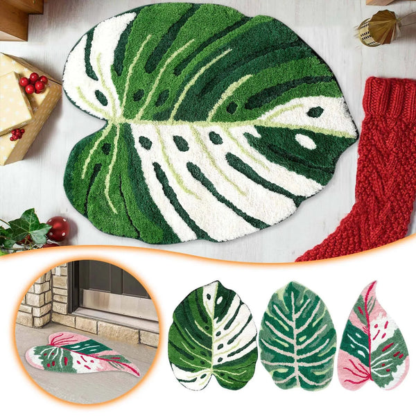 Green Leaf Plush Irregular Shaped Area Rug